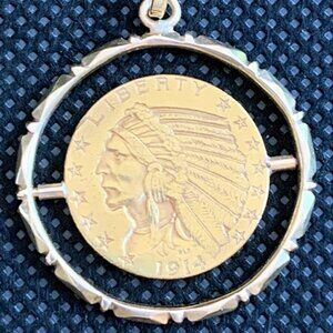 1914 Gold Half Eagle $5 Indian Head Coin Pendant